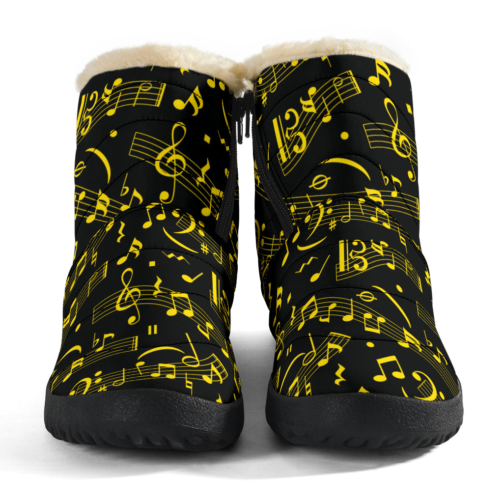 Yellow Musical Notes Cozy Winter Boots