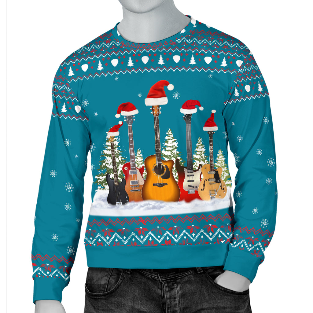 Guitars Christmas Men's Blue Sweater