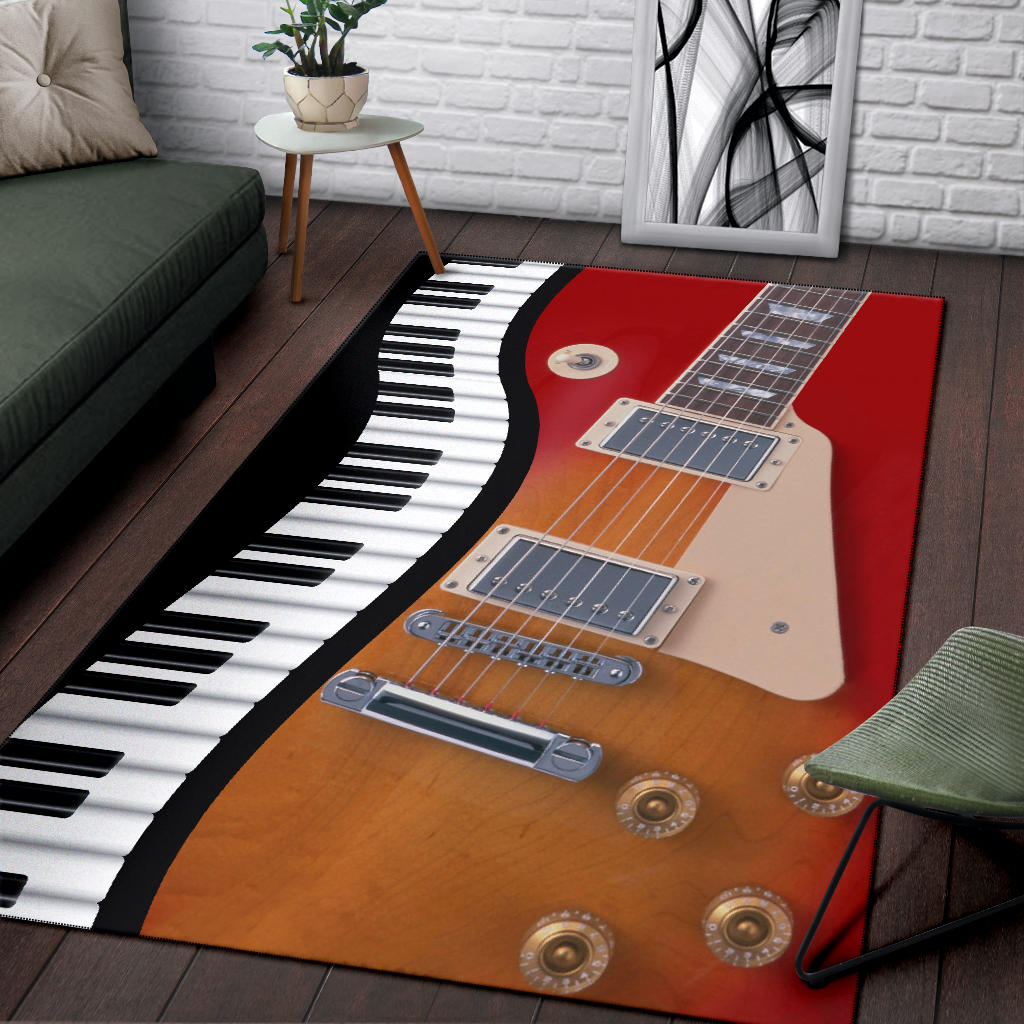 Piano Keys And Electric Guitar Area Rug