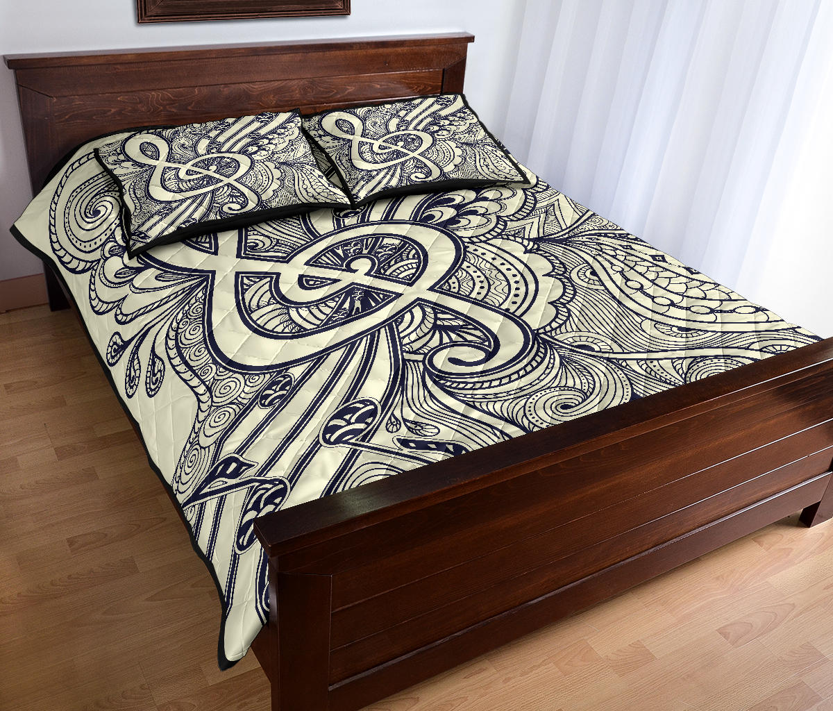 Music Notes Style Quilt Bed Set