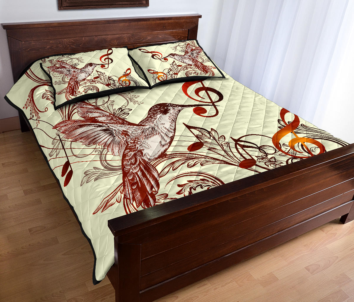 Music Notes Bird Quilt Bed Set