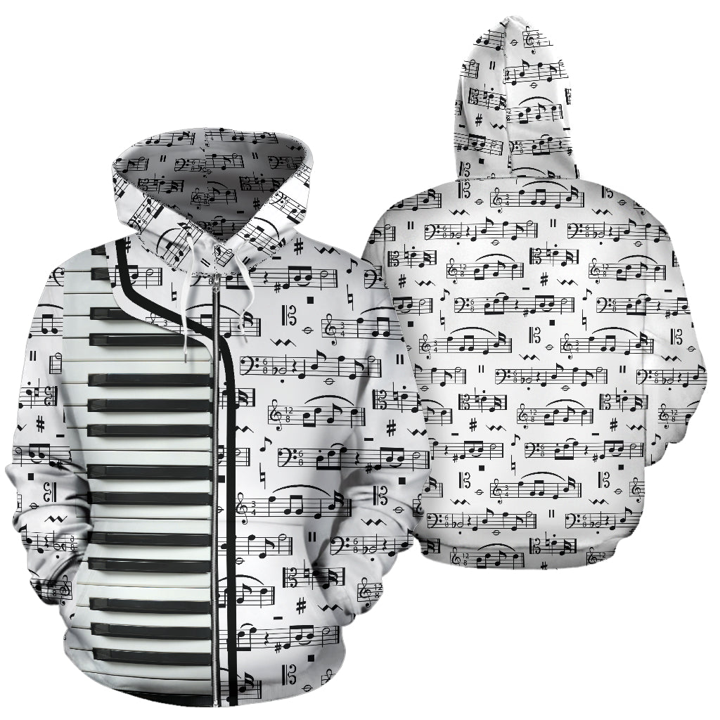 Piano Keys And Music Zip-Up Hoodie
