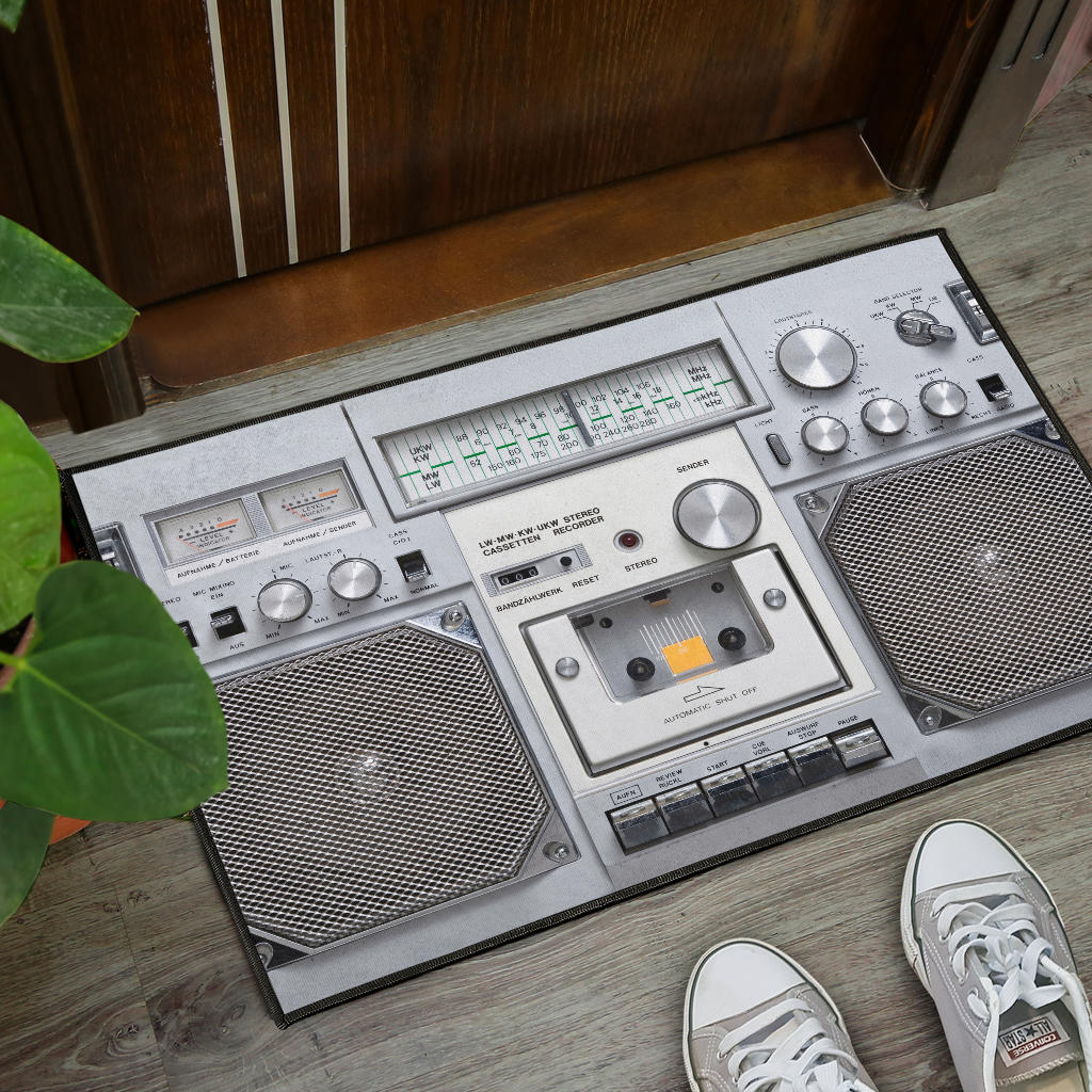 White Stereo Door Mat