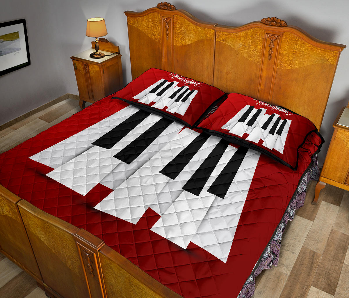Piano Key And Musical Notes Quilt Bed Set