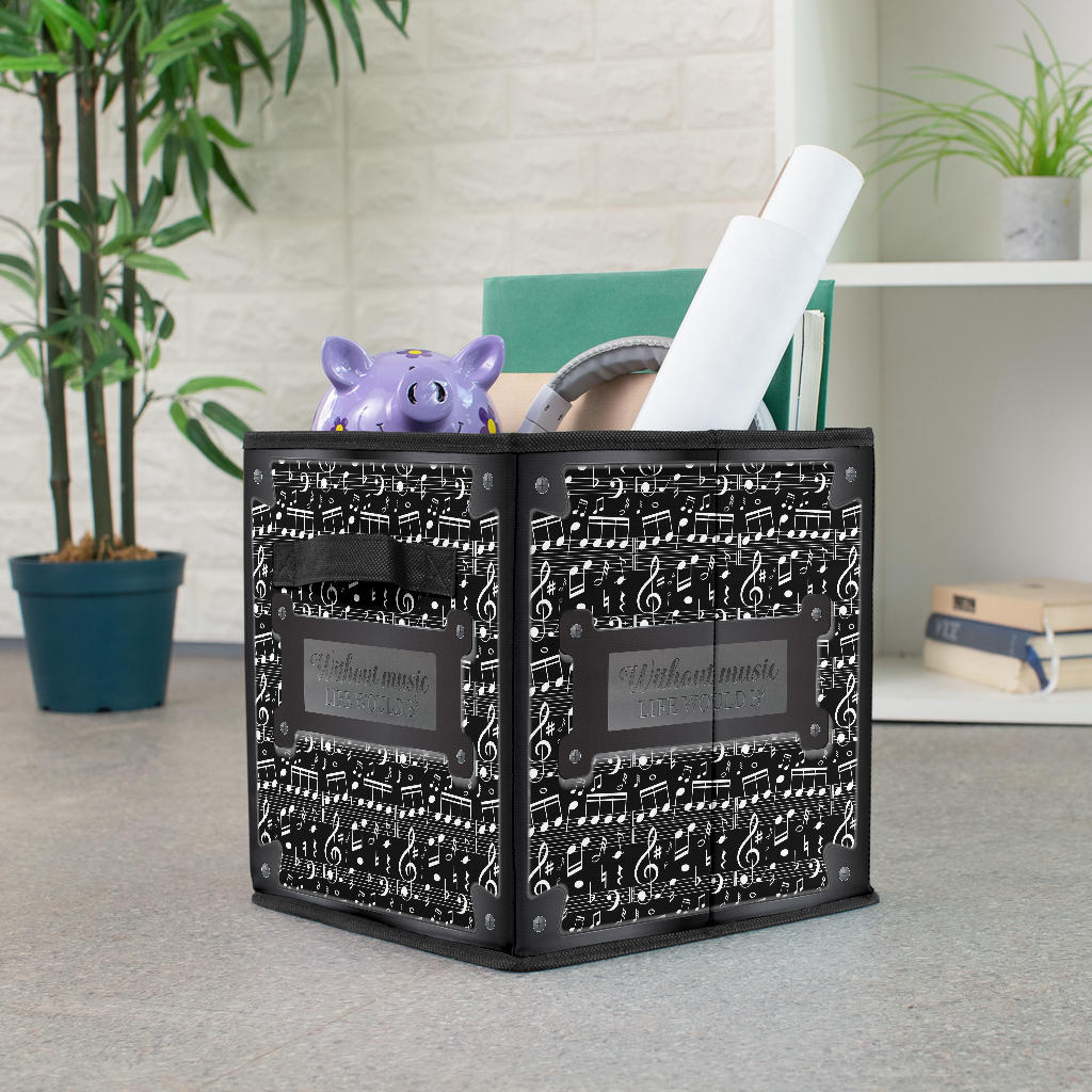 Music Notes Black Storage Cube