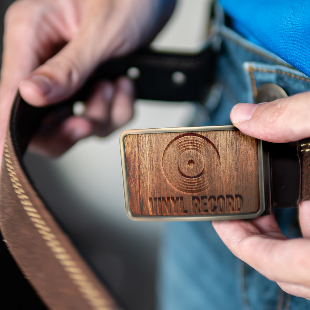 Wood Vinyl Record Belt Buckle
