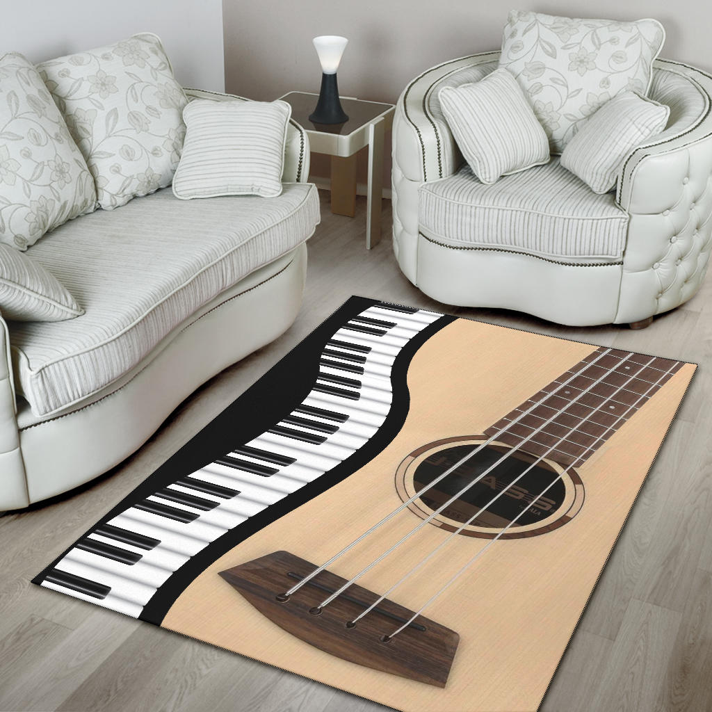 Piano Keys And Wood Guitar Area Rug