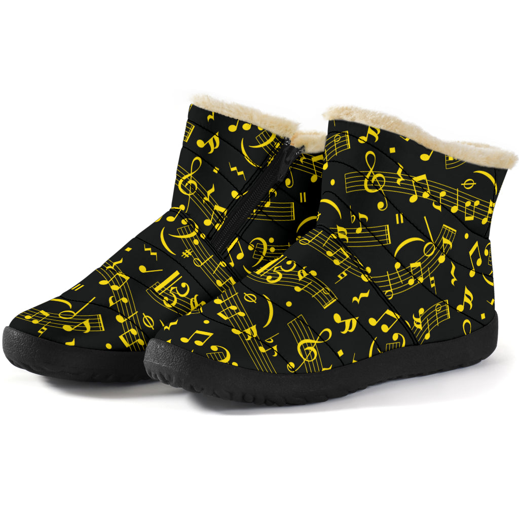 Yellow Musical Notes Cozy Winter Boots