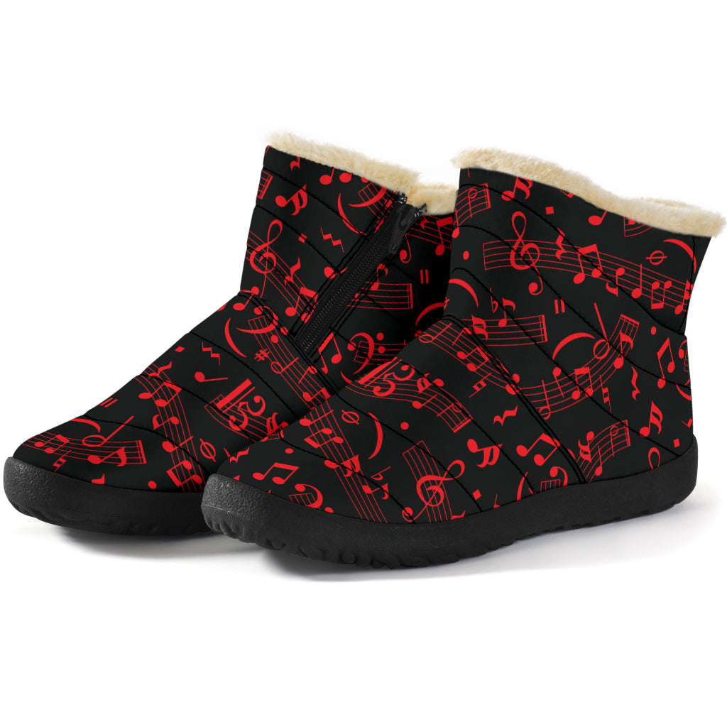 Red Musical Notes Cozy Winter Boots