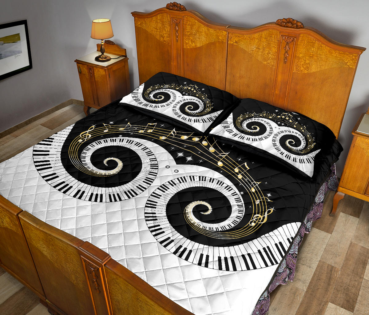 Piano Keys Art Musical Notes Quilt Bed Set