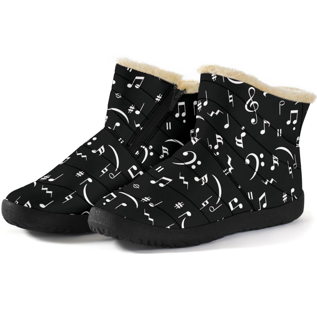 Music Notes Black Cozy Winter Boots