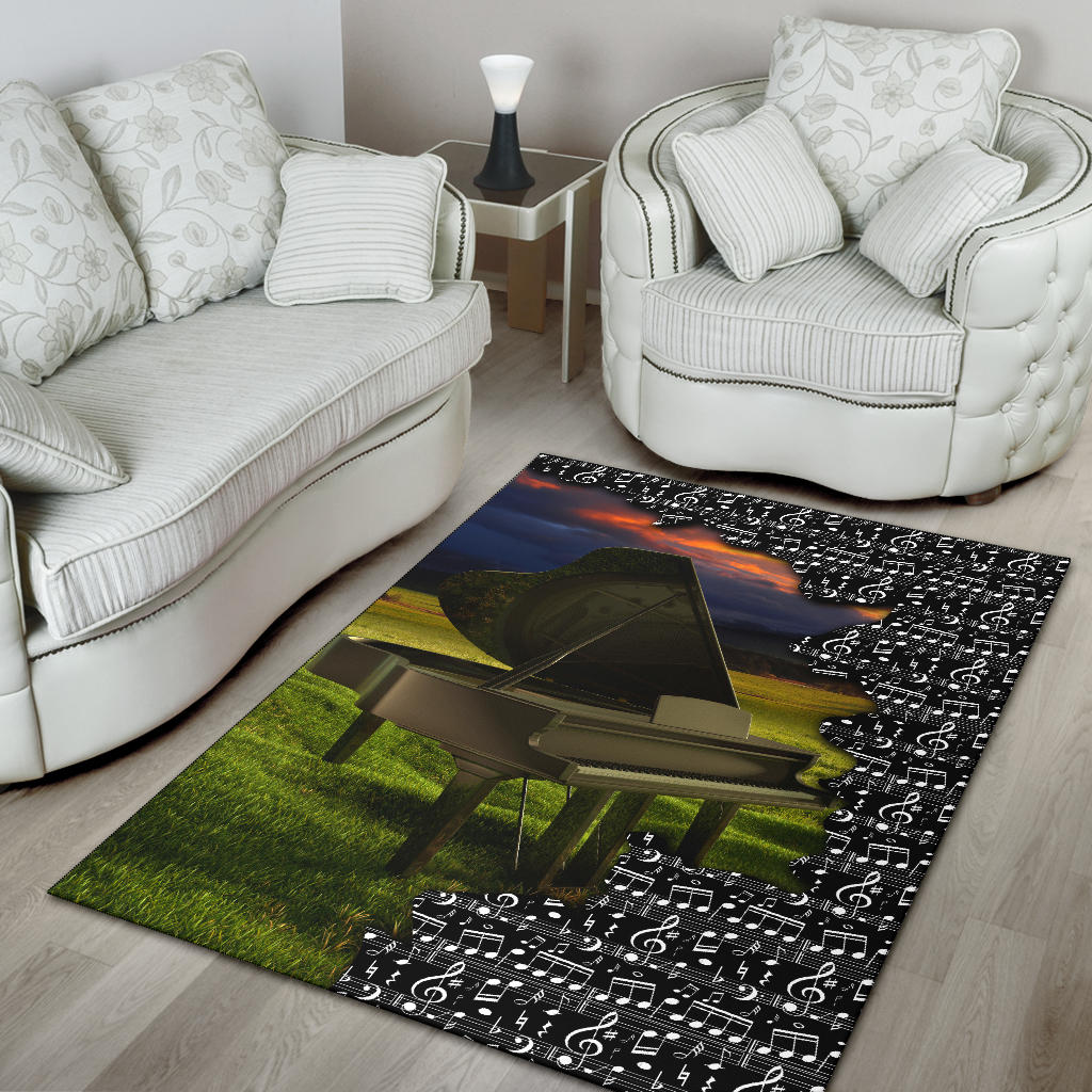 Piano And Music Black Area Rug