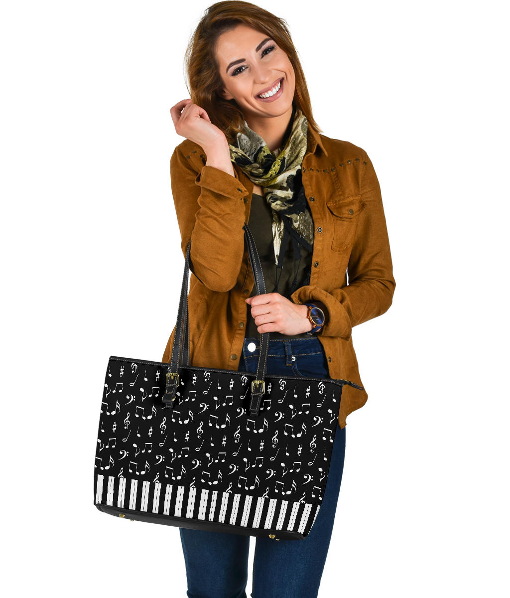 Music Notes And Piano Art Large Leather Tote Bag