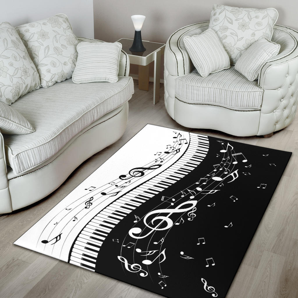 Piano Keys With Musical Notes Area Rug