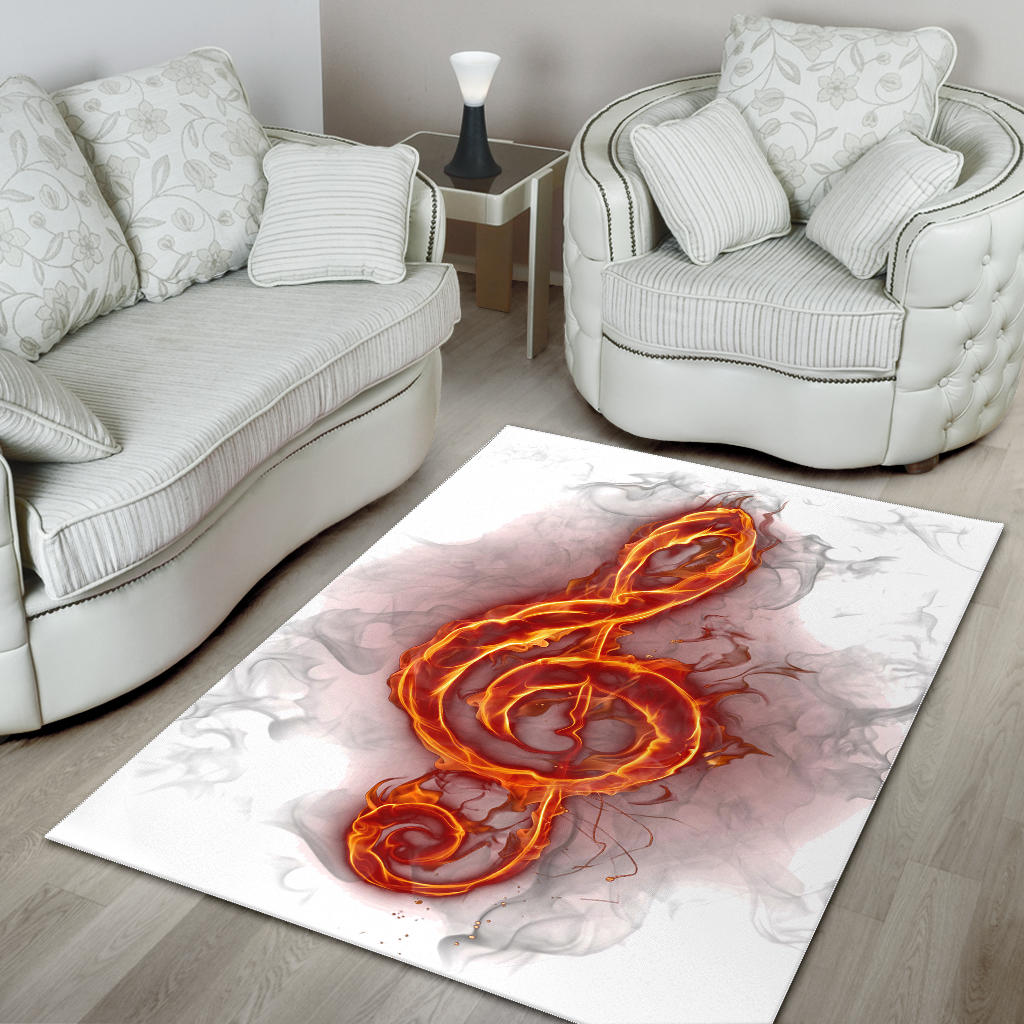 Treble Clef Fire White Area Rug
