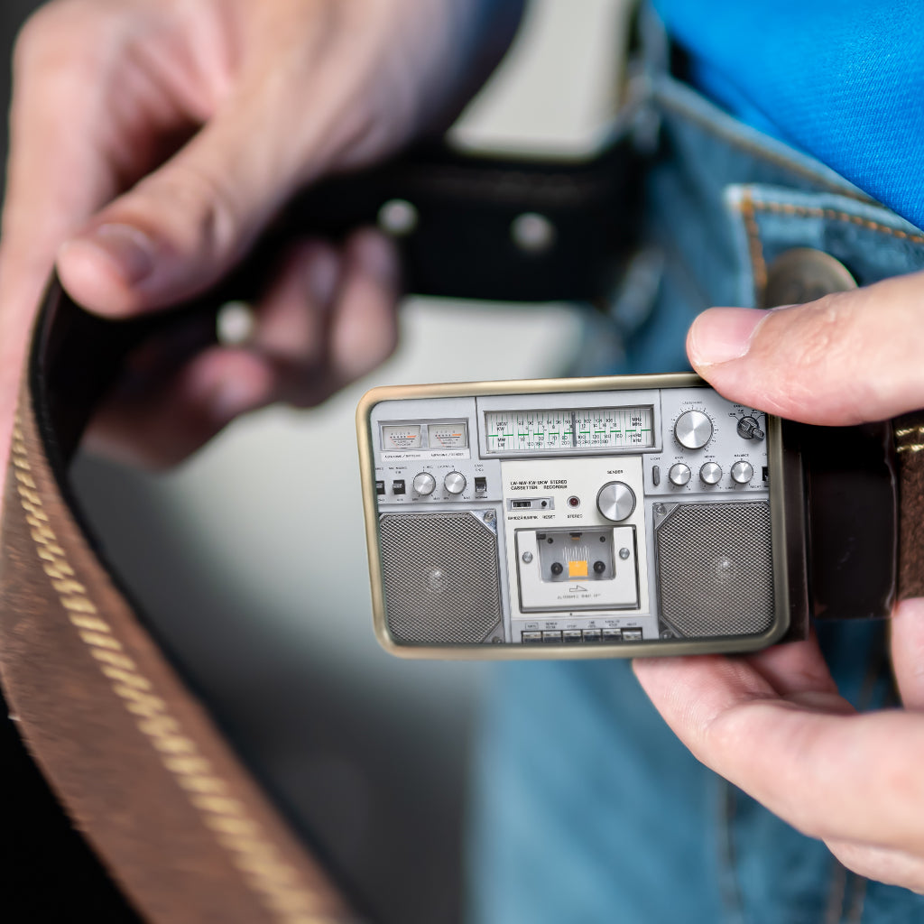 White Stereo Belt Buckle
