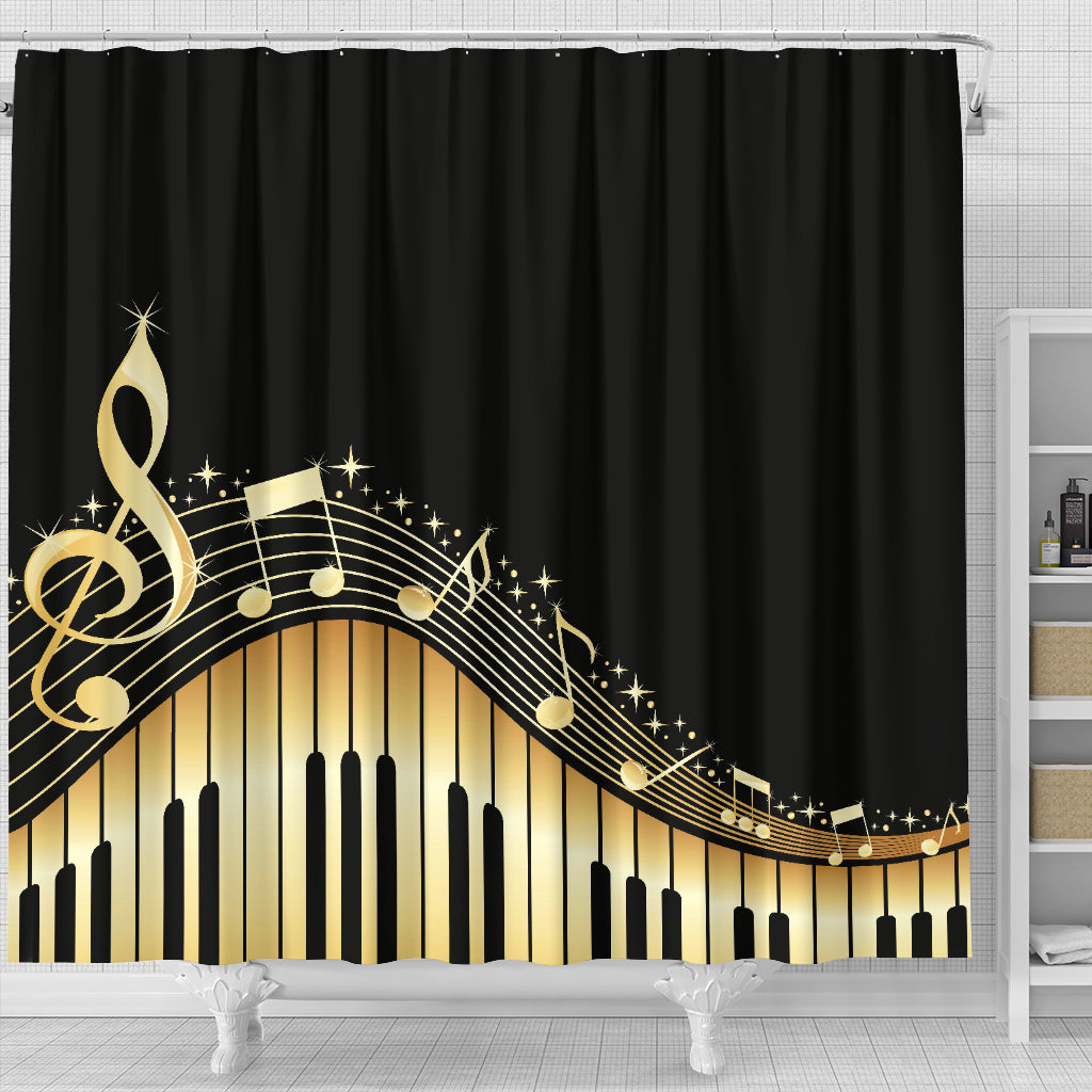Piano Keys With Musical Notes Shower Curtain