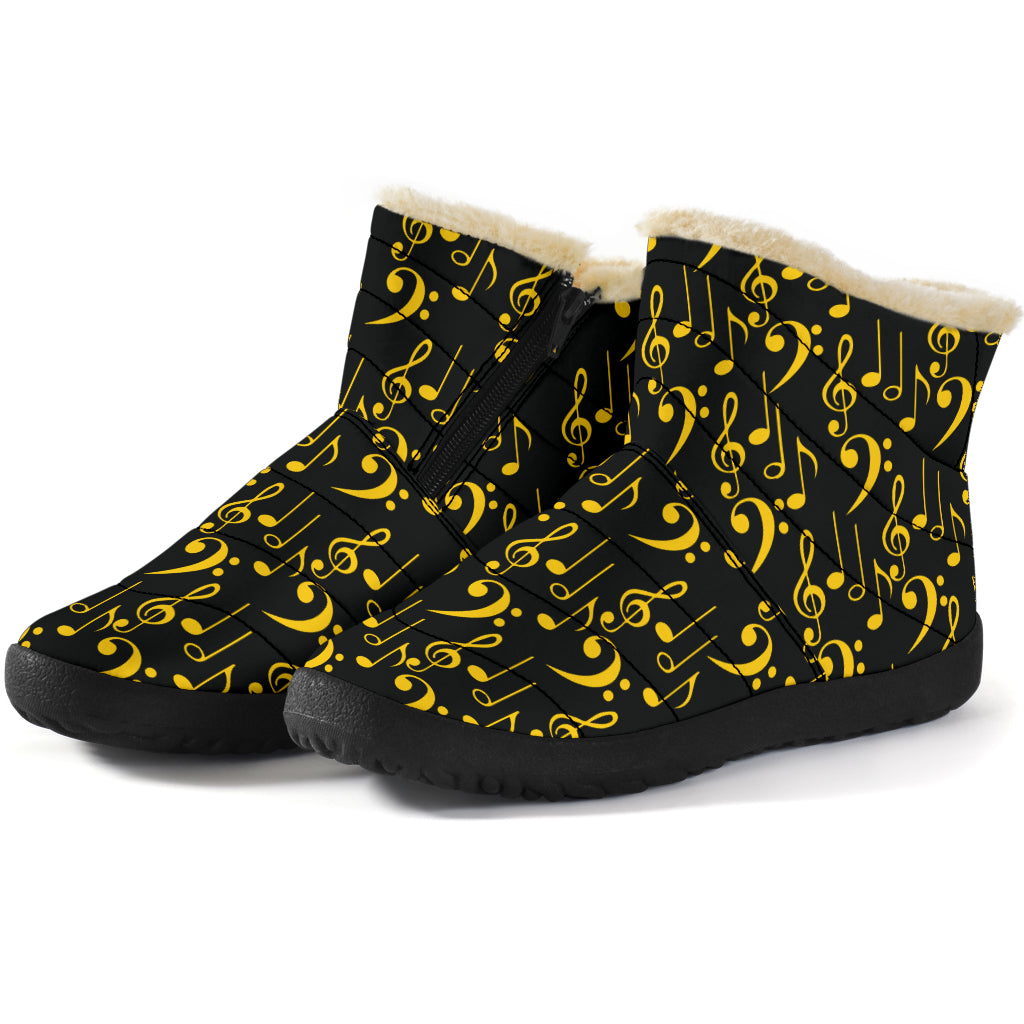 Yellow Music Notes Cozy Winter Boots