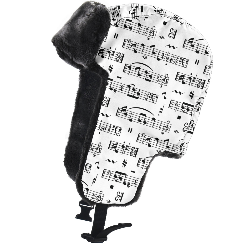 Musical Notes Pattern White Trapper Hat