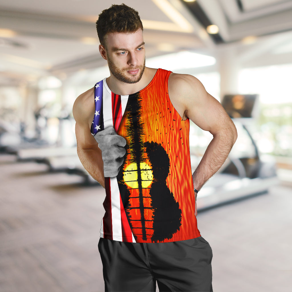 Guitar American Flag Sunset Tank Top