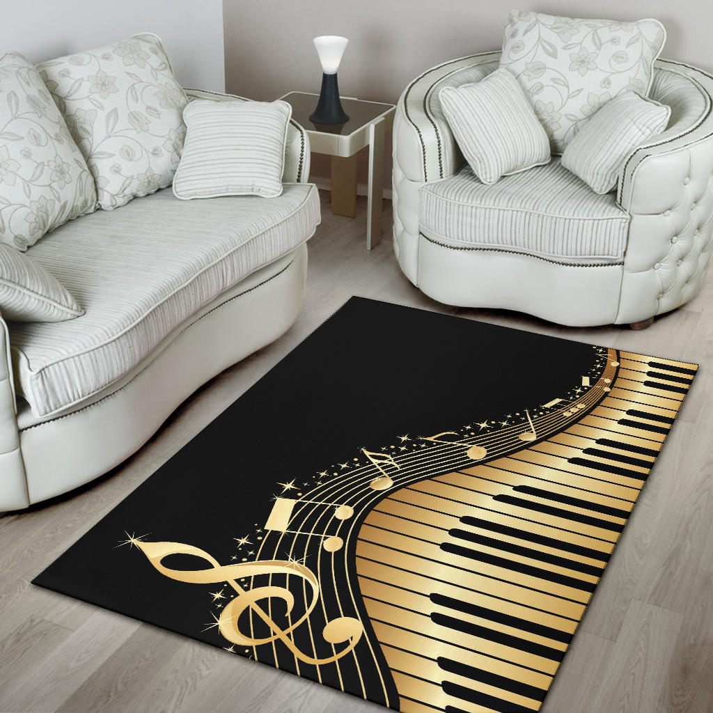 Piano Keys With Music Notes Area Rug