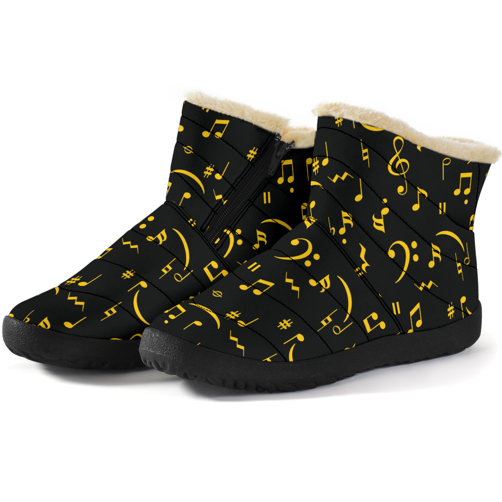 Yellow Music Notes Cozy Winter Boots