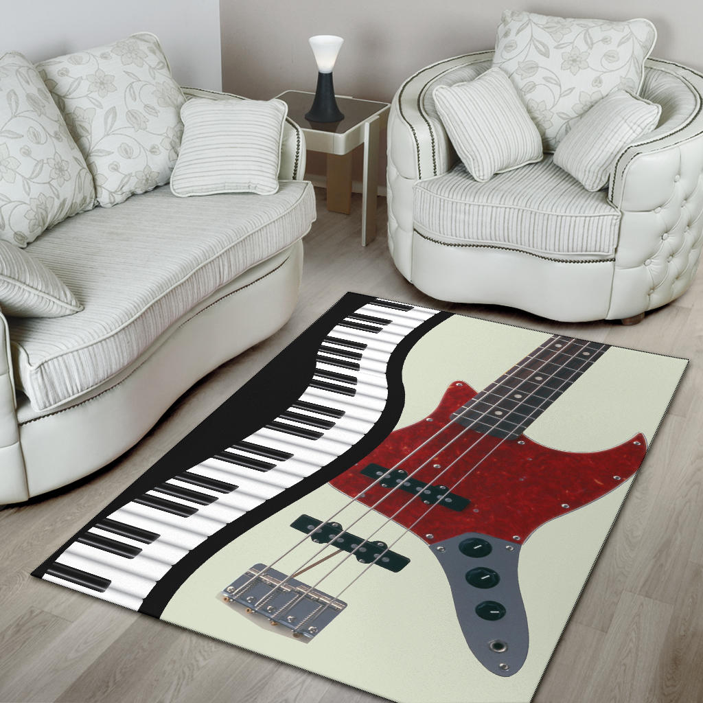 Piano Keys And Bass Guitar Area Rug