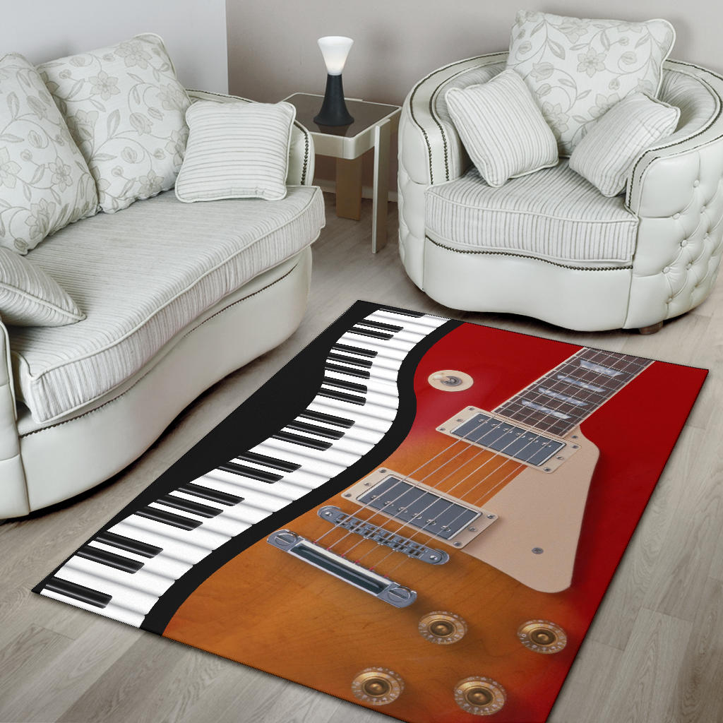 Piano Keys And Electric Guitar Area Rug