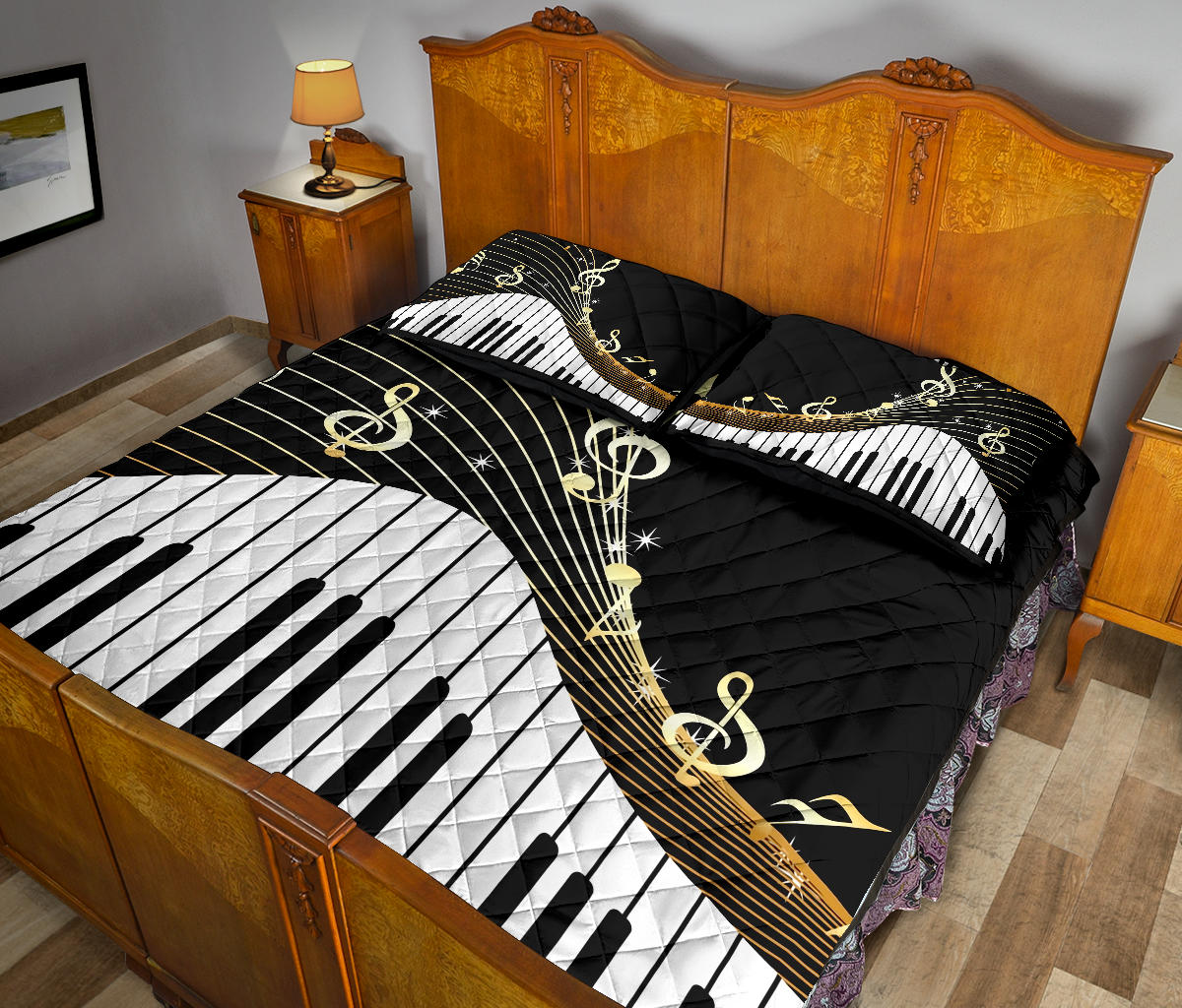 Piano Key And Music Notes Quilt Bed Set