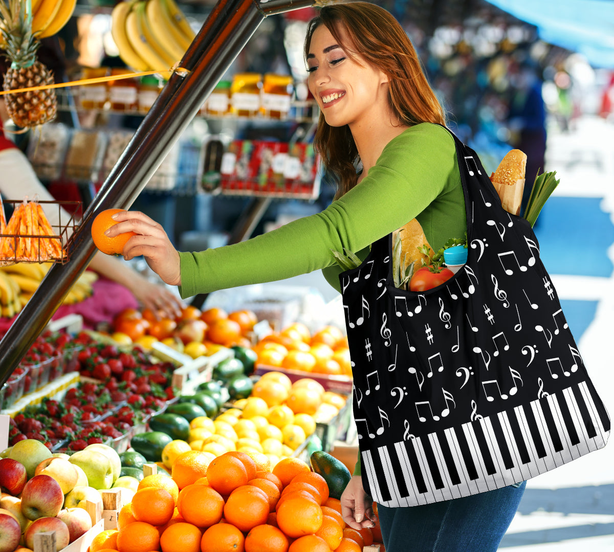 Music Notes And Piano Art Grocery Bag 3-Pack