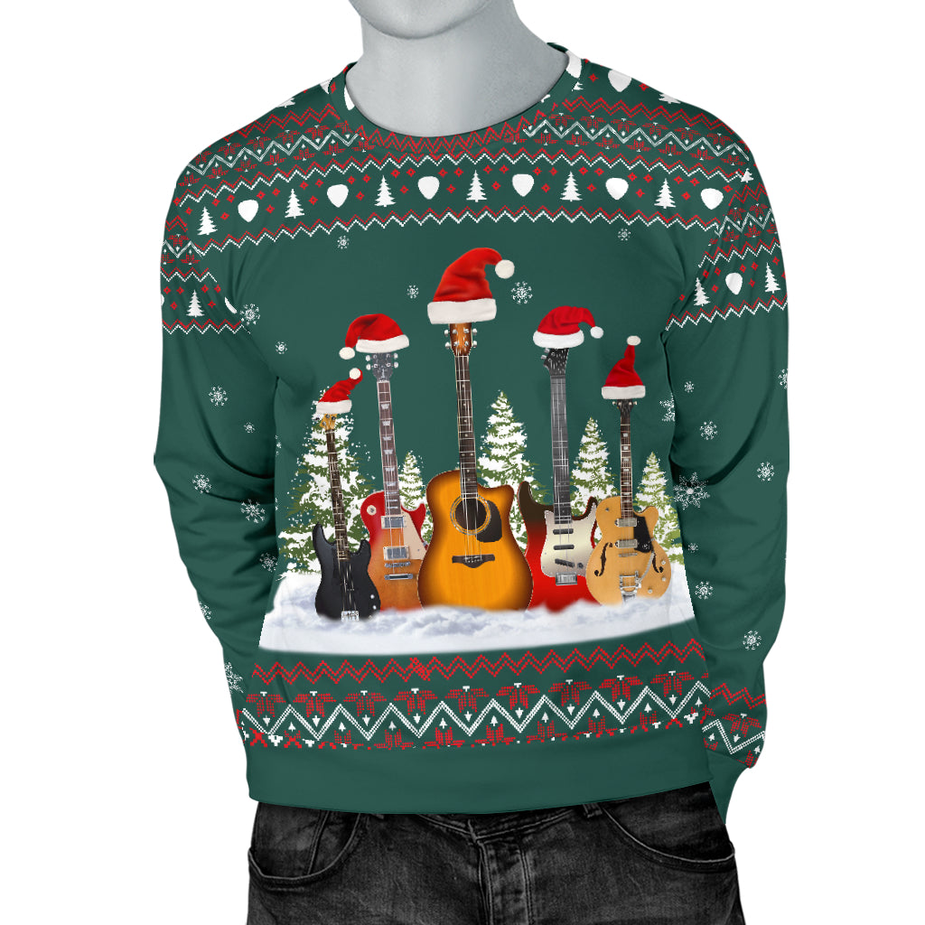 Guitars Christmas Men's Green Sweater