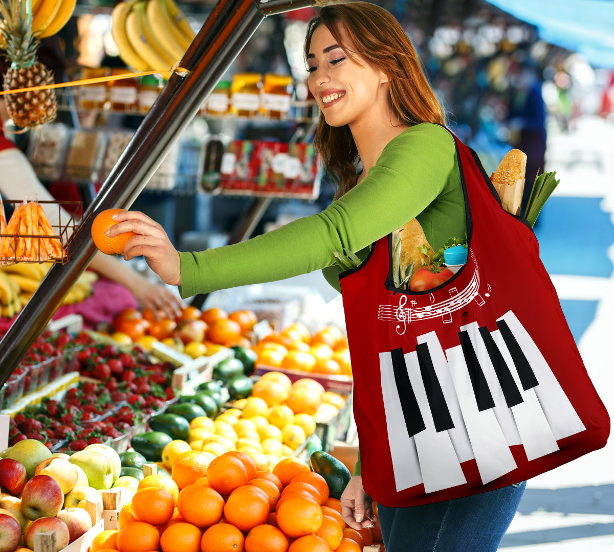 Piano Key And Music Notes Grocery Bag 3-Pack