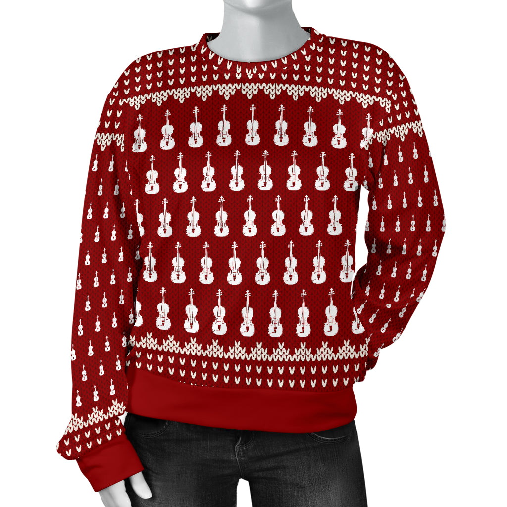 Violin Pattern Red Women's Red Sweater - { shop_name }} - Review