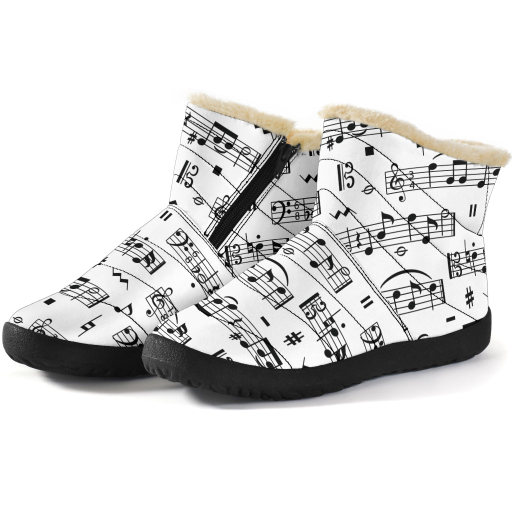 Music Notes Sheet White Cozy Winter Boots