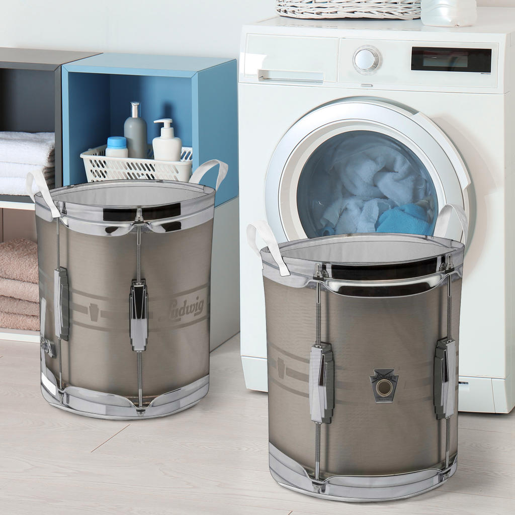 Grey Metal Snare Drum Laundry Basket