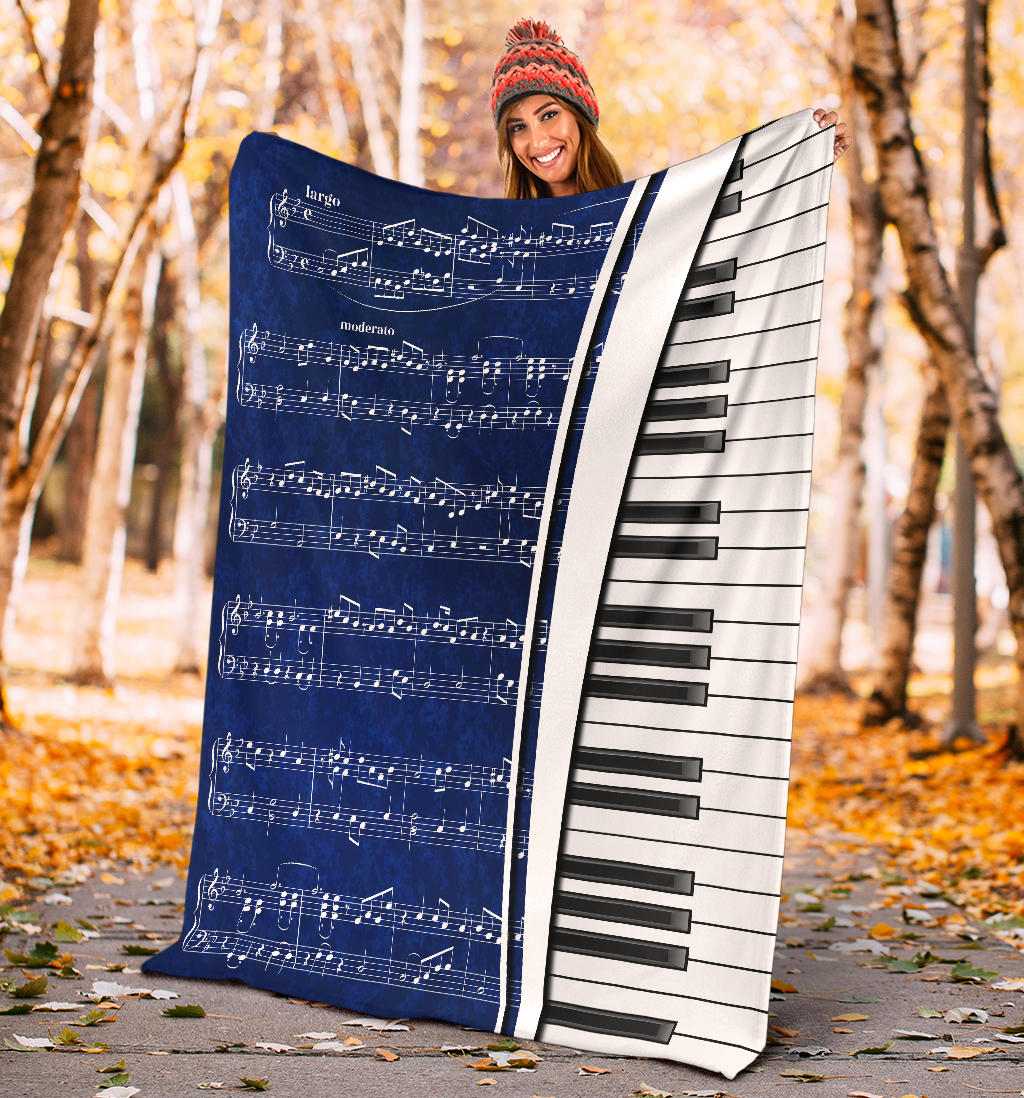 Piano Keys And Blue Sheet Music Blanket