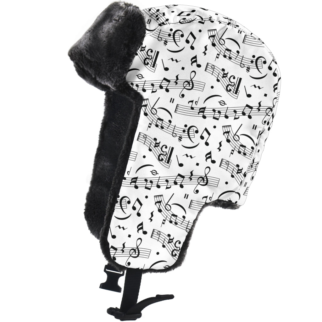 Music Notes Seamless White Trapper Hat