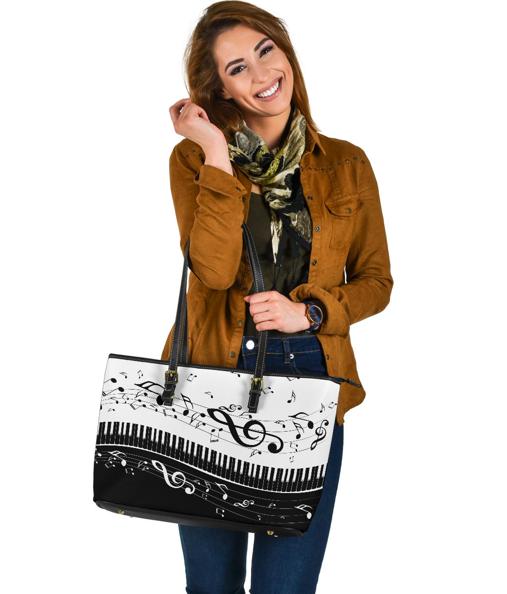 Piano And Music Notes Large Leather Totes