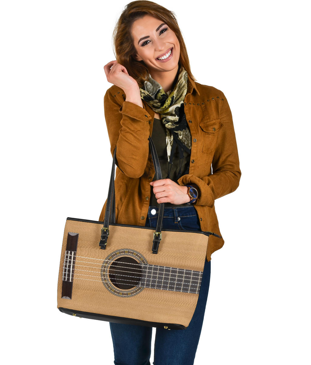 Classical Guitar Large Leather Tote Bag