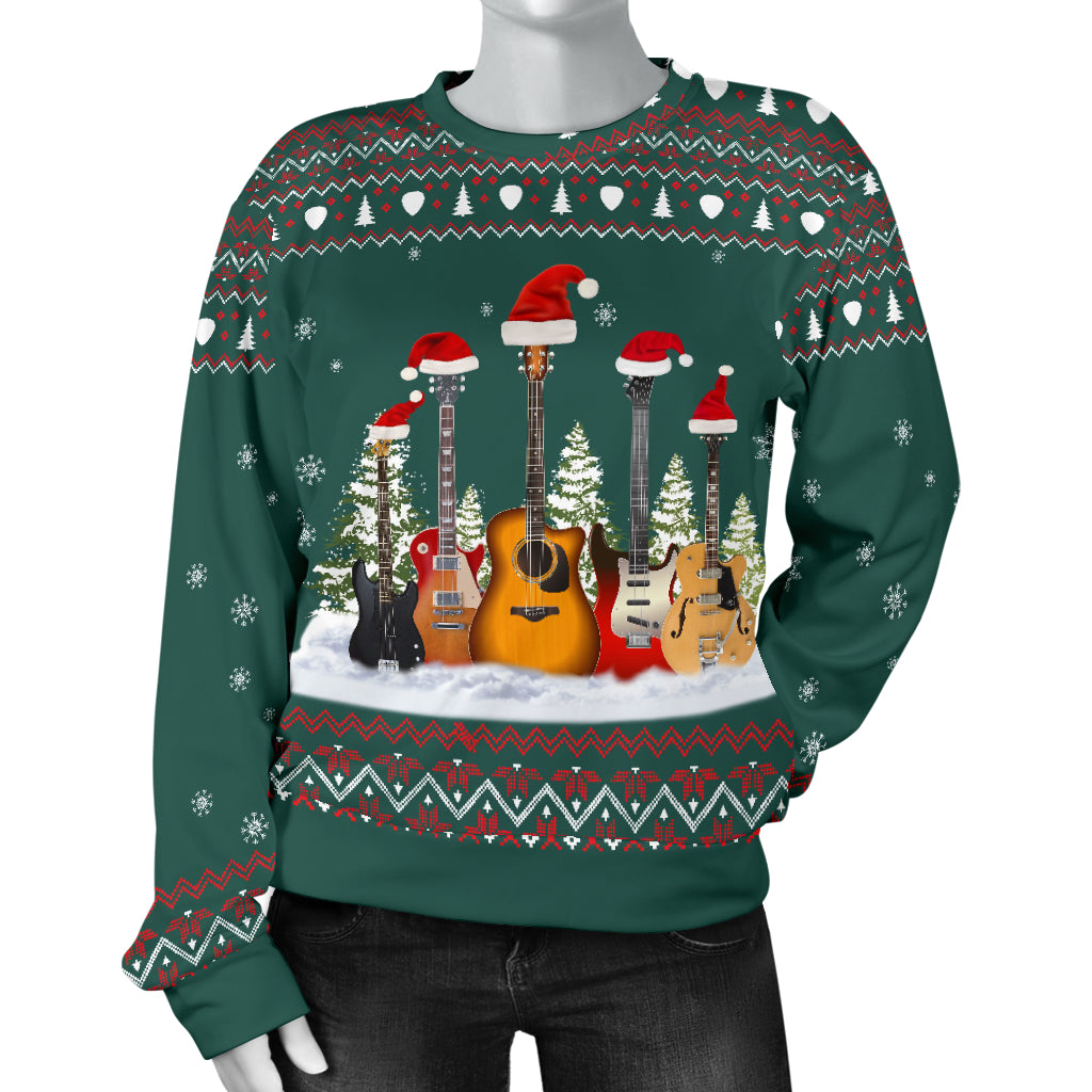 Guitars Christmas Women's Green Sweater