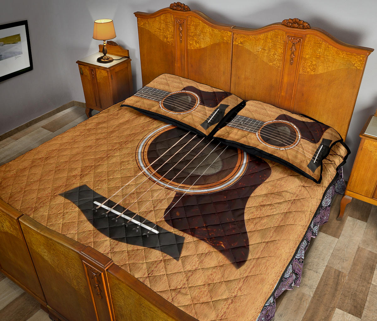Wood Guitar Quilt Bed Set