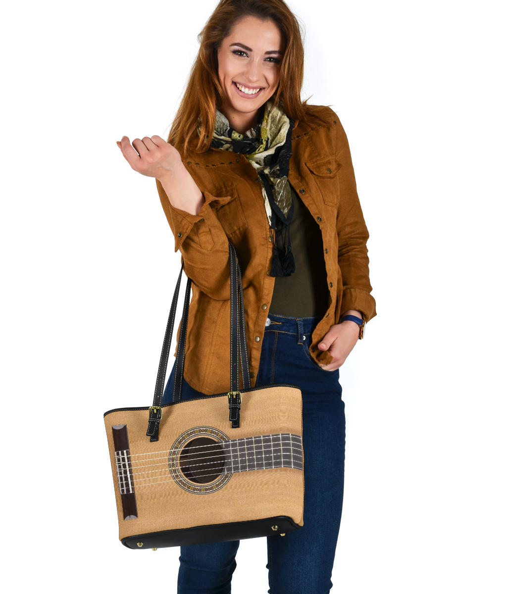 Classical Guitar Small Leather Tote Bag