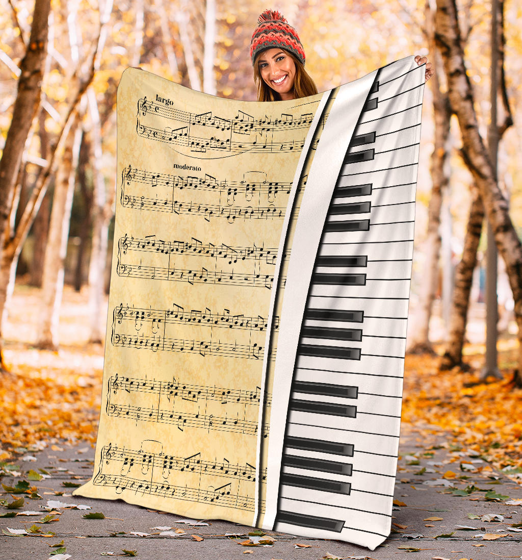 Piano Keys And Old Sheet Music Blanket