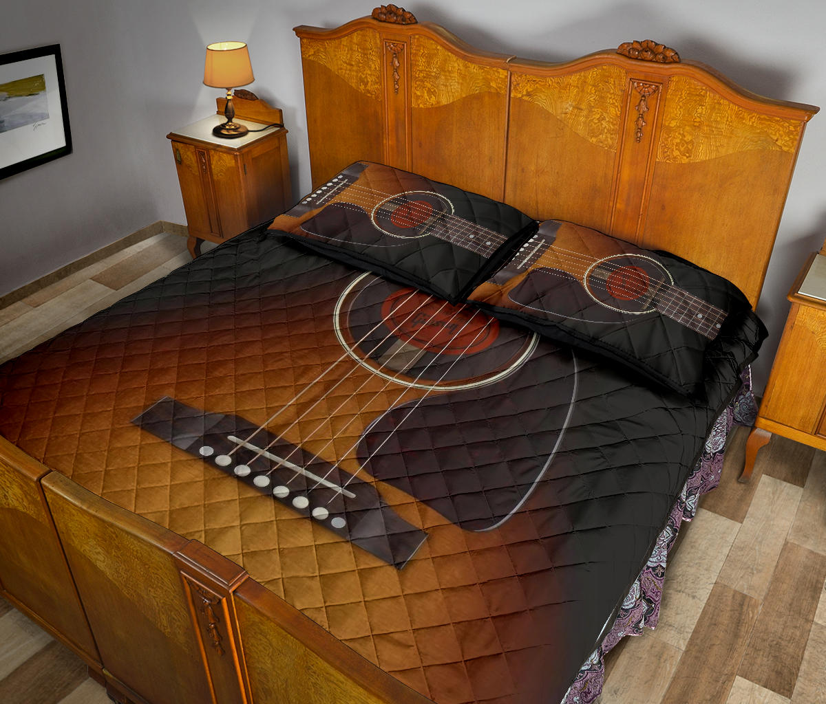 Black Guitar Quilt Bed Set