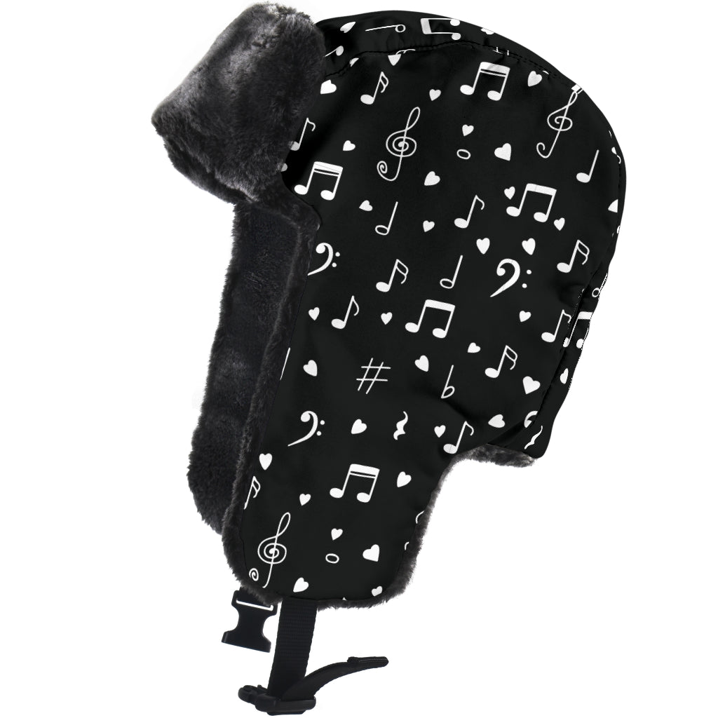 Music Notes Hearts Trapper Hat