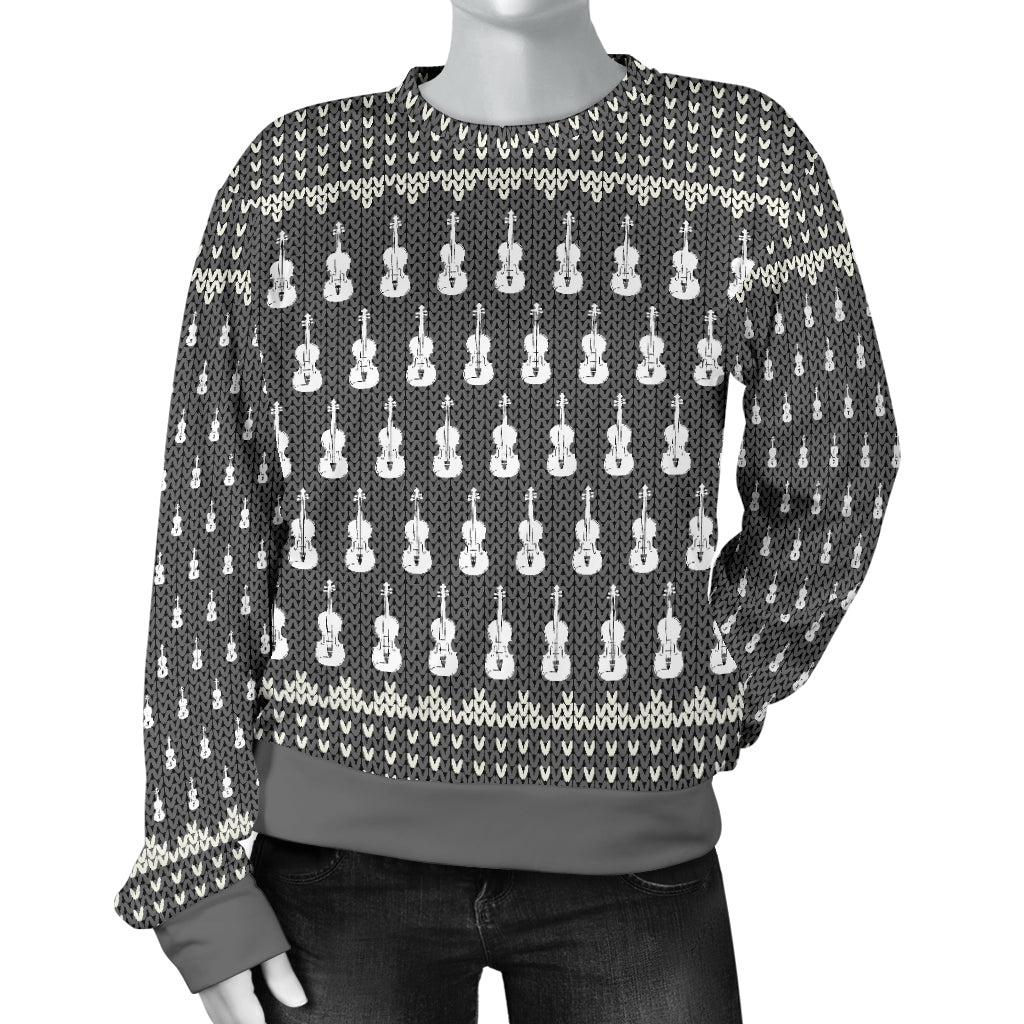 Violin Pattern Women's Grey Sweater - { shop_name }} - Review