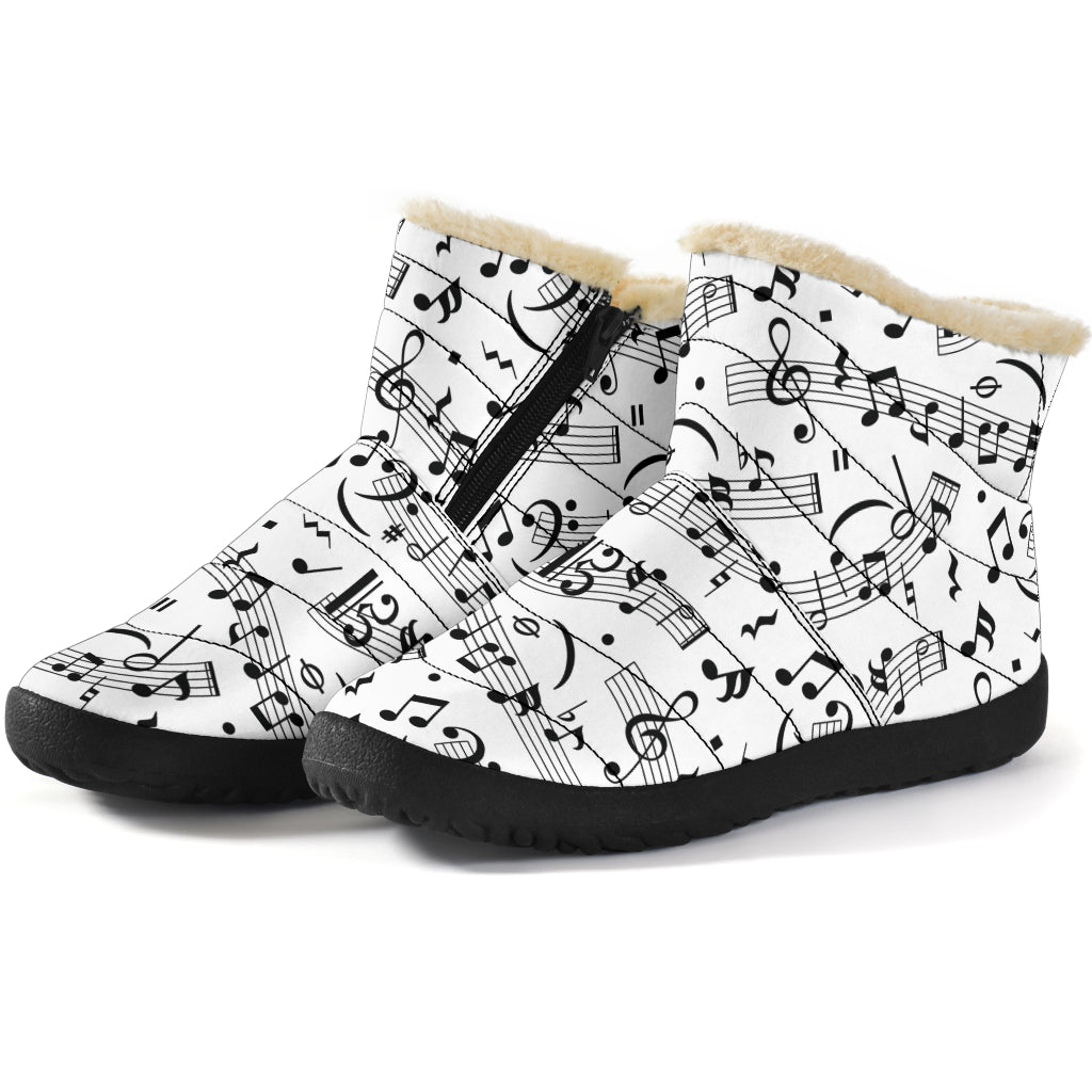 Musical Notes White Cozy Winter Boots
