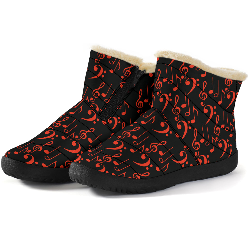 Red Music Notes Cozy Winter Boot