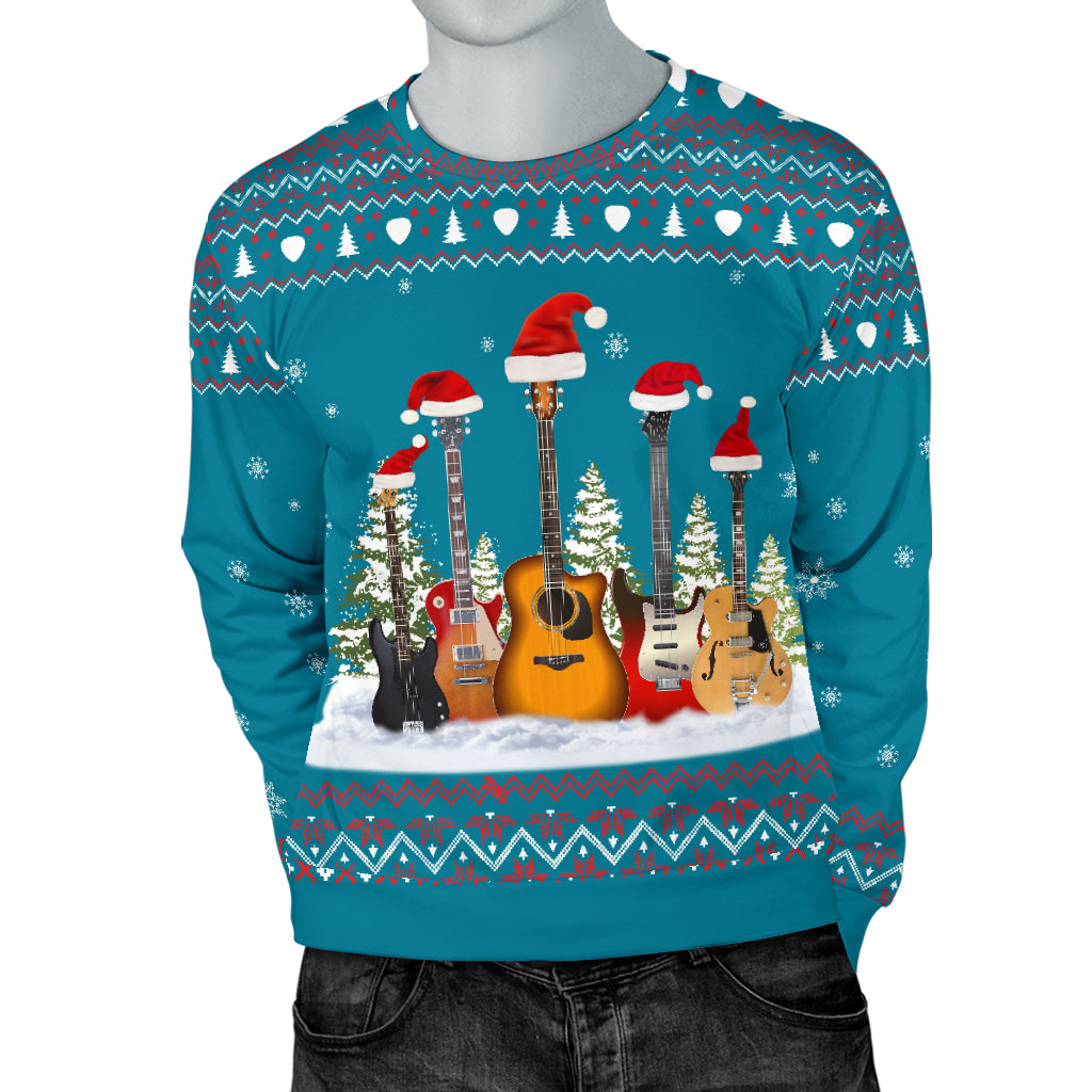 Guitars Christmas Men's Blue Sweater