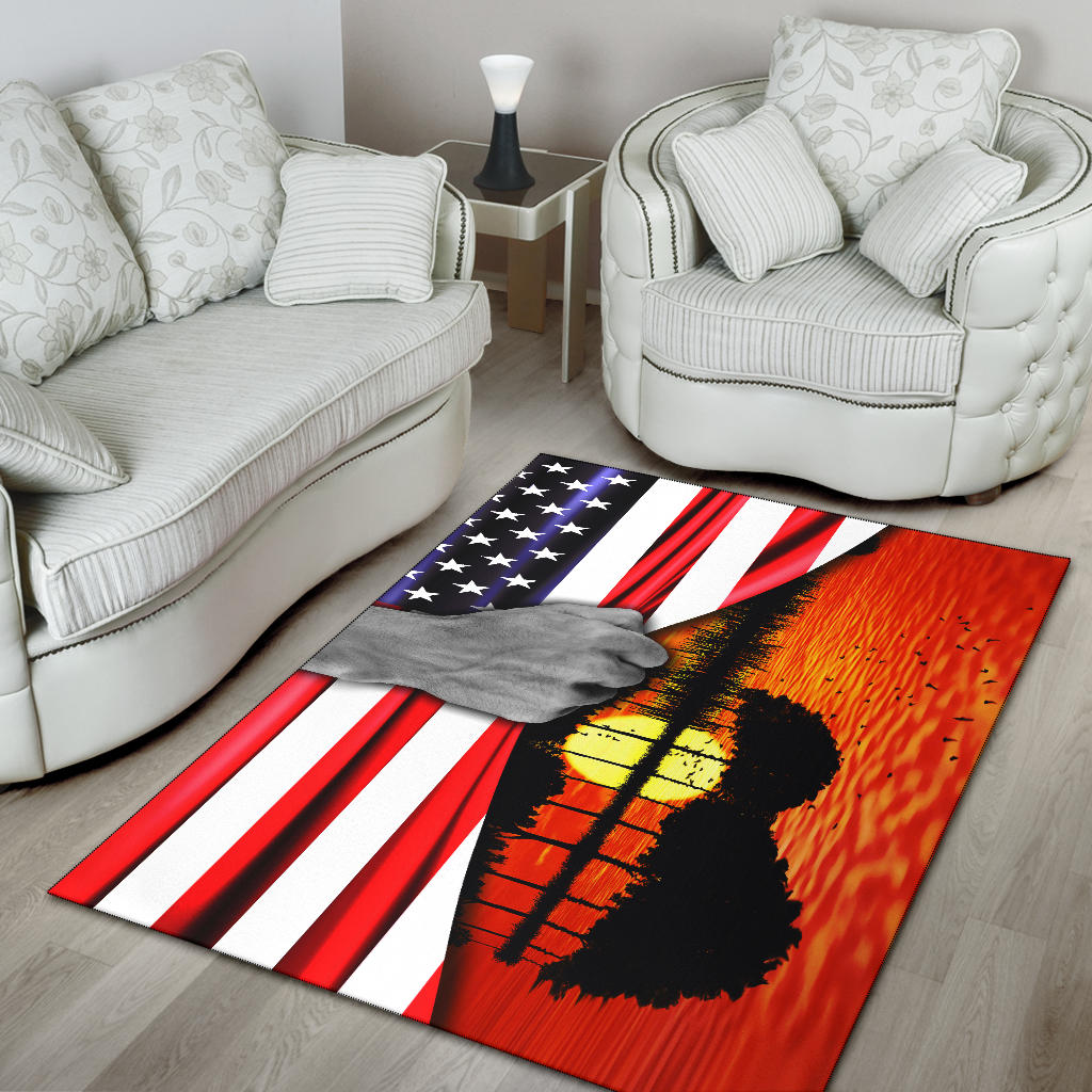 Guitar American Flag Sunset Area Rug